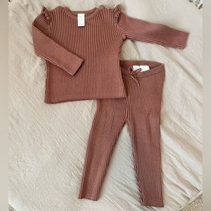 H&M matching set Rust colored ribbed 9-12m